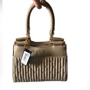 New BEBE Aliah Stud Micro Shopper Beige 1SZ E02-3258 with Tag